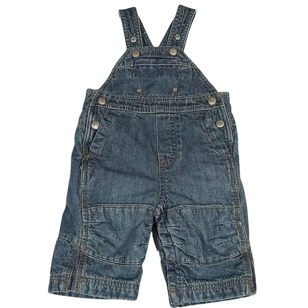 Baby Gap Blue Denim Overalls‎ 3 6 Months Warm Poly Fleece Lined Leg Snaps Cotton